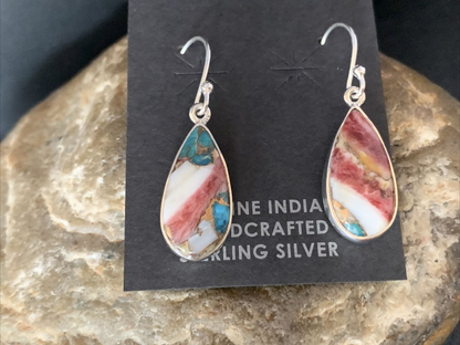 Navajo Purple Spiny Oyster Turquoise Dangle Earrings | Sterling Silver | Authentic Native American Handmade | 14081