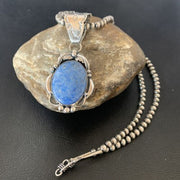 Navajo Denim Lapis Necklace with Pendant | Sterling Silver | Authentic Native American Handmade | 12437