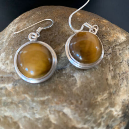 Southwestern Sterling Silver Dangle Earrings | Navajo Coffee Tiger's Eye | Authentic Native American Handmade | 2073