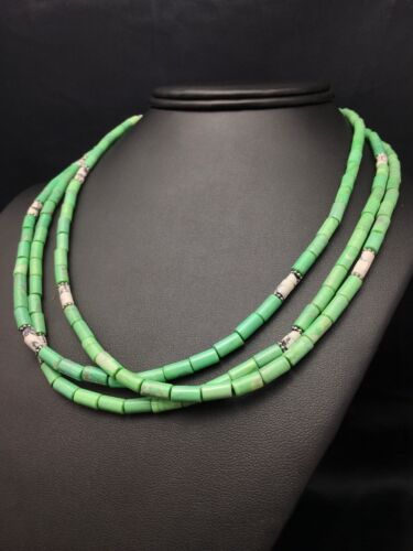 Navajo Green Turquoise & Howlite 3 Strand Necklace | Sterling Silver | Authentic Native American Handmade | 4163