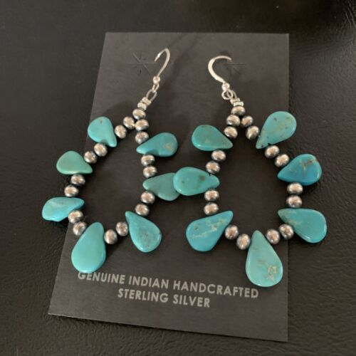 Navajo Blue Cluster Turquoise Bead Earrings | Sterling Silver | Authentic Native American Handmade | 13328