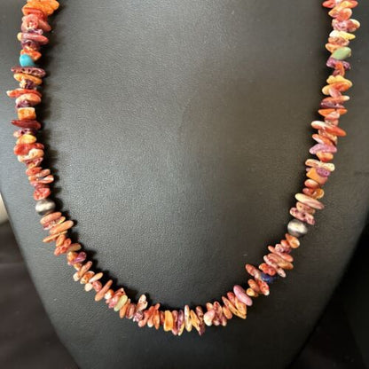 Navajo Multi-Color Spiny Oyster Necklace | Sterling Silver | 21" | Authentic Native American Handmade | 14309