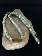 Men's Chunky Navajo Green Turquoise Heishi Necklace | Sterling Silver | 23" | Authentic Native American Handmade | 1785