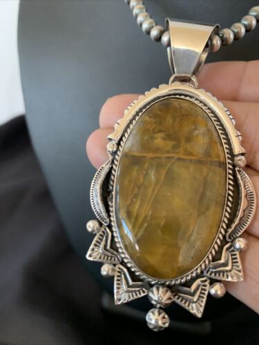 Men's Navajo Pearl Sterling Silver Necklace | Coffee Tiger's Eye Pendant | 11689