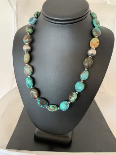 Authentic Native American Navajo Sterling Silver Spiderweb Turquoise Graduated Nugget Necklace | 20" | 229