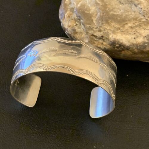 Navajo Sterling Silver Stamped Cuff Bracelet | Authentic Native American Handmade | 12823