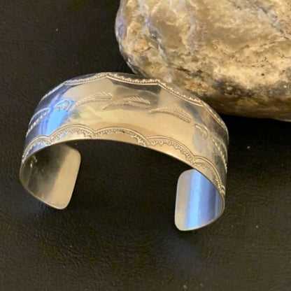 Navajo Sterling Silver Stamped Cuff Bracelet | Authentic Native American Handmade | 12823