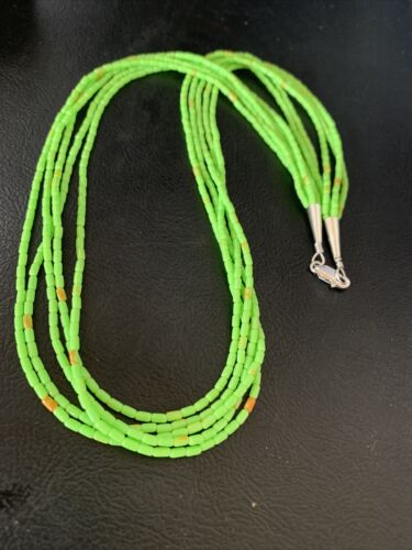 Native American Green Gaspeite Rice Heishi Necklace | 5 Strand | Sterling Silver | 20" | 12928