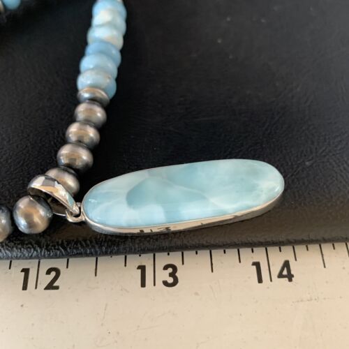 Men's Navajo Sterling Silver Blue Larimar Pendant | 10mm Natural Necklace | 14004