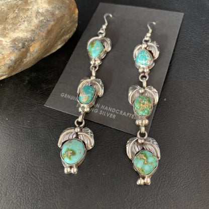 Navajo Sonoran Gold Turquoise Earrings | Sterling Silver | 3 Dangle | Authentic Native American Handmade | 13922