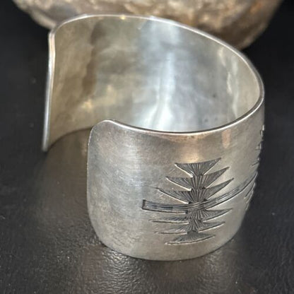 Native American Sterling Silver Navajo Stamped Cuff Bracelet | Handmade | 14589