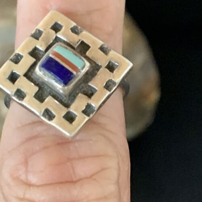 Southwestern Women's Turquoise Blue Lapis Spiny Inlay Ring | Sz 5 | Navajo | 13167