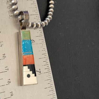 Navajo Old Pawn Mother of Pearl Turquoise Spiny Inlay Pendant Necklace | Sterling Silver | 10698