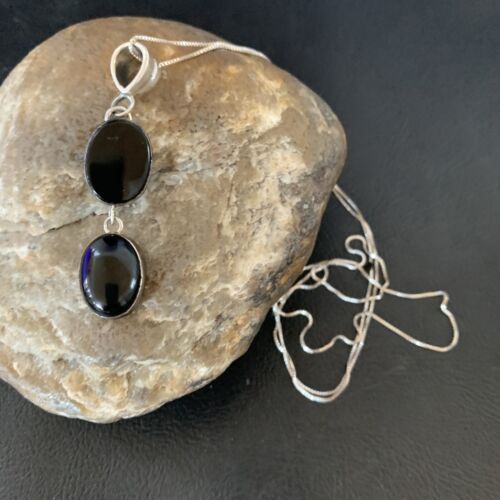 Navajo Black Onyx Inlay Pendant | Sterling Silver | Authentic Native American Handmade | 12933