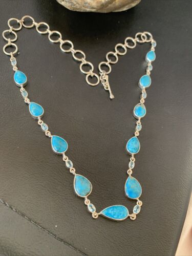 Native American Blue Turquoise Topaz Necklace | Sterling Silver | 20" | Multi-Stone | 10515 - Masha USA