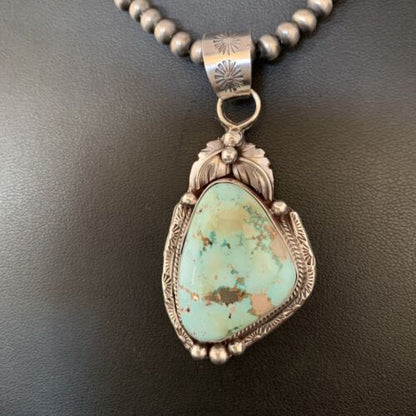 Men's Navajo Sonoran Gold Turquoise Pendant Necklace | Sterling Silver | Authentic Native American Handmade | 13657