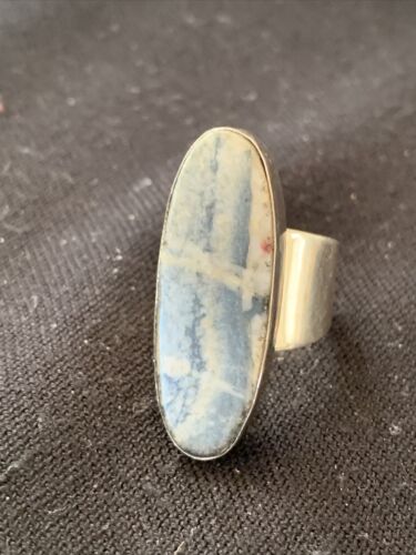Southwestern Navajo Cinnabrite Ring | White Black | Sterling Silver | Sz 7.5 | 01564