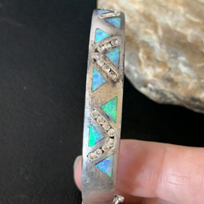 Navajo Blue Fire Opal Inlay Bracelet | Sterling Silver | 7" | Authentic Native American Handmade | 13126