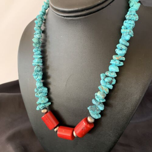 Navajo Sterling Silver Graduated Kingman Nugget Turquoise Necklace | Authentic Native American | 18" | 11836