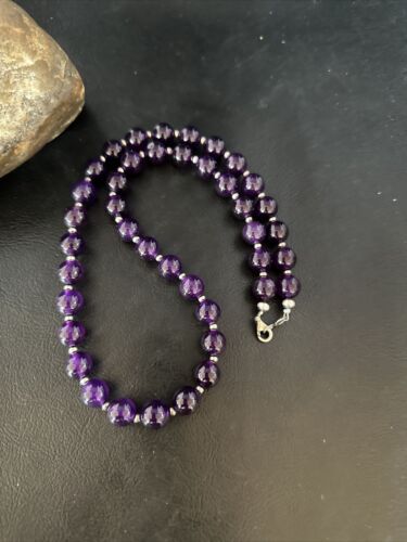Navajo Sterling Silver Purple Amethyst Bead Necklace | 10mm | 20" | Authentic Native American Handmade | 14814