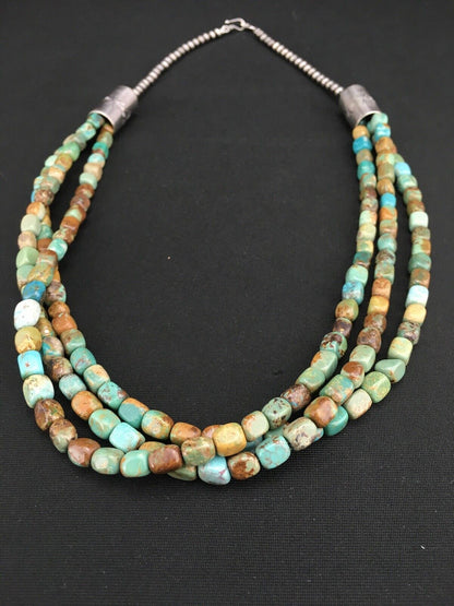 Southwestern 3-Strand Royston Green Turquoise Necklace | Sterling Silver | 26" | 1136