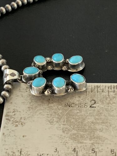 Navajo Sterling Silver Blue Turquoise Squash Blossom Necklace with Naja Pendant | 02011
