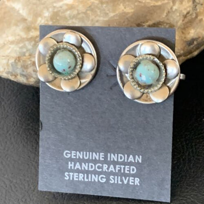 Native American Clip-On Earrings Set | Old Pawn Navajo Sterling Silver Blue Turquoise | 13021 - Masha USA
