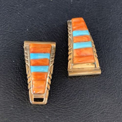Navajo Turquoise Spiny Oyster Inlay Watch Tips | Sterling Silver & Gold-Filled | Authentic Native American Jewelry | 13726