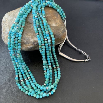 Navajo Sterling Silver Heishi Blue Turquoise Bead Necklace | 22" | Authentic Native American Handmade | 10921