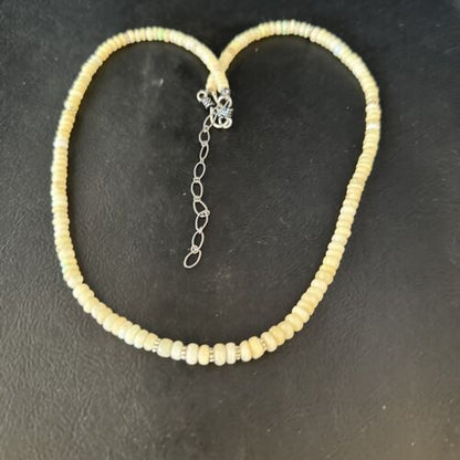 Native American White Opal Necklace | Sterling Silver | Navajo Handmade | 19" | 14533