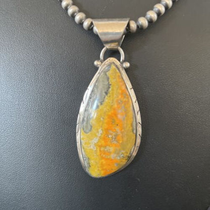 Navajo Pearls Bumblebee Jasper Pendant Necklace | Sterling Silver | Authentic Native American Handmade | 10552