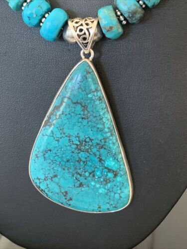 Spiny Oyster Turquoise Navajo Pearls | Spiderweb Pendant | Sterling Necklace | Southwestern | 00835