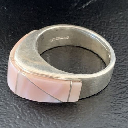 Navajo Pink Mother of Pearl Inlay Band Ring | Sz 8 | Authentic Native American Handmade | 12413