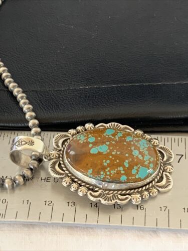 Navajo Blue #8 Turquoise Pendant Necklace | Sterling Silver | Authentic Native American Handmade | 10229