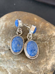 Navajo Denim Lapis Dangle Earrings | Sterling Silver | 1.1" | Authentic Native American Handmade | 1701