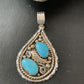 Southwestern Blue Turquoise Cluster Pendant | Authentic Men's Sterling Silver | Multi-Stone | 3" | 2104