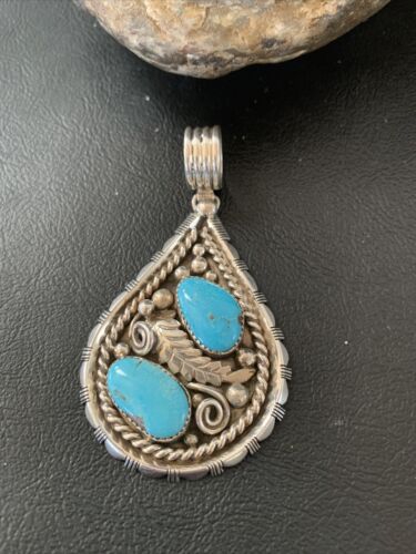 Southwestern Blue Turquoise Cluster Pendant | Authentic Men's Sterling Silver | Multi-Stone | 3" | 02104
