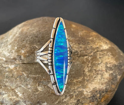 Native American Women's Navajo Blue Opal Ring | Sterling Silver | Sz 8 | 10308