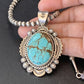 Men's Navajo Pearls Necklace | Sterling Silver | Blue #8 Turquoise Pendant | Authentic Native American Handmade | 10865