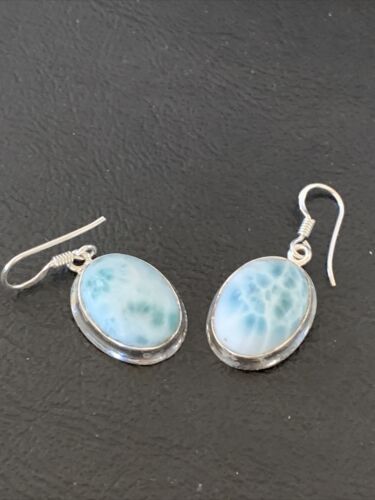 Navajo Blue Larimar Dangle Earrings | Sterling Silver Beads | Authentic Native American Handmade | 1615
