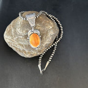 Navajo Orange Spiny Oyster Pendant Necklace | Sterling Silver | Authentic Native American Handmade | 14684