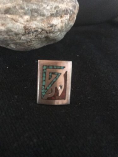 Navajo Kingman Turquoise Coral Ring | Sterling Silver | Sz 4 | Authentic Native American Handmade | 3628