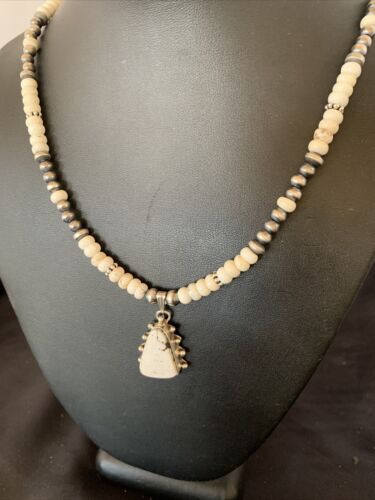 Navajo White Buffalo Turquoise Pendant Set | Sterling Silver | Authentic Native American Handmade | 12241