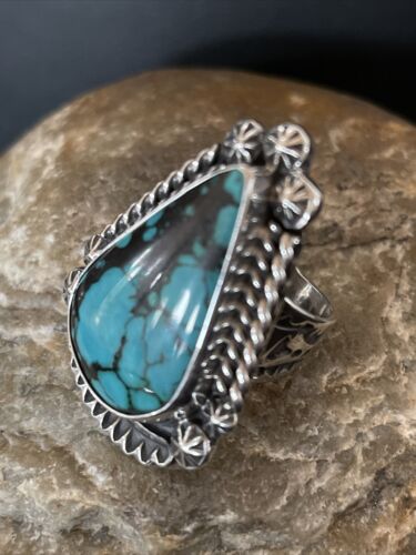 Navajo Blue Spiderweb Turquoise Ring | Sterling Silver | Sz 6.5 | Authentic Native American Handmade | 1065