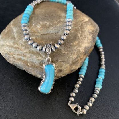 Navajo Blue Turquoise Pendant Necklace | Sterling Silver | Authentic Native American Handmade | 13826