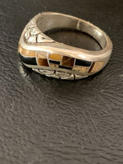 Navajo Black Onyx Coffee Tigers Eye Inlay Ring | Sterling Silver | Sz 7 | 10793