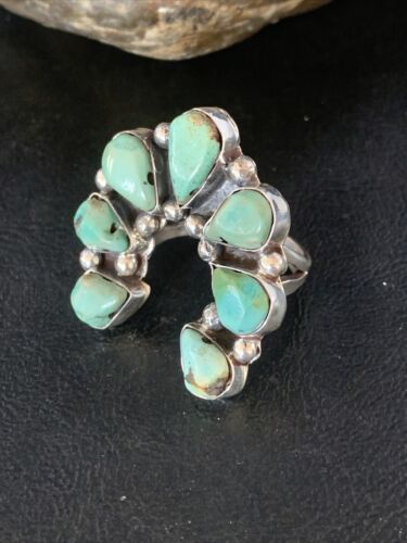Navajo Green Turquoise Cluster Ring | Authentic Native American Sterling Silver | Multi-Stone | Sz 11 | 14092