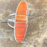 Navajo Red Spiny Oyster Inlay Ring | Sterling Silver | Sz 5 | Authentic Native American Handmade | 11585