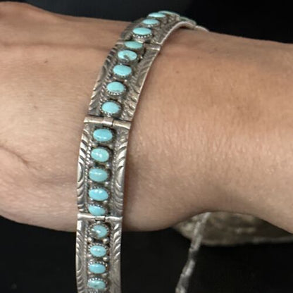 Native American Navajo Blue Turquoise Link Bracelet | Sterling Silver | 14650