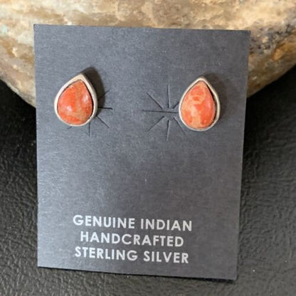 Navajo Spiny Oyster Earrings | Sterling Silver | Minimalist Native American Handmade | 12832